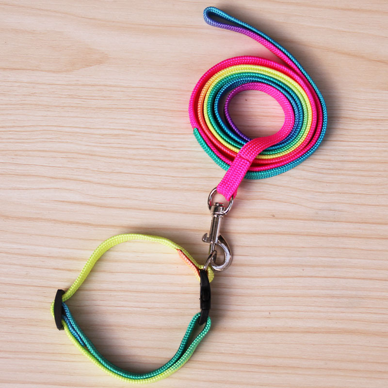 Colorful Collar Pet Hand Holding Rope Dog Chain Colorful Pet Collar Small Dog Rainbow Dog Leash Necklet Set