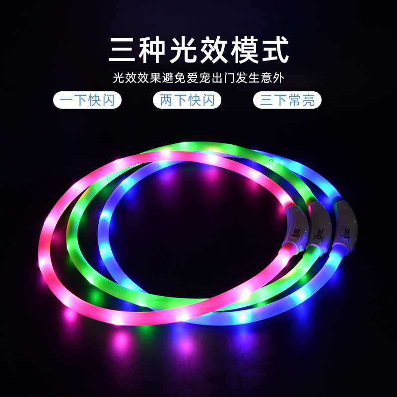 Pet Collar Luminous Collar Led Luminous Silicone Dog Traction Rope USB Rechargeable Pet Dog Leash in Stock Wholesale