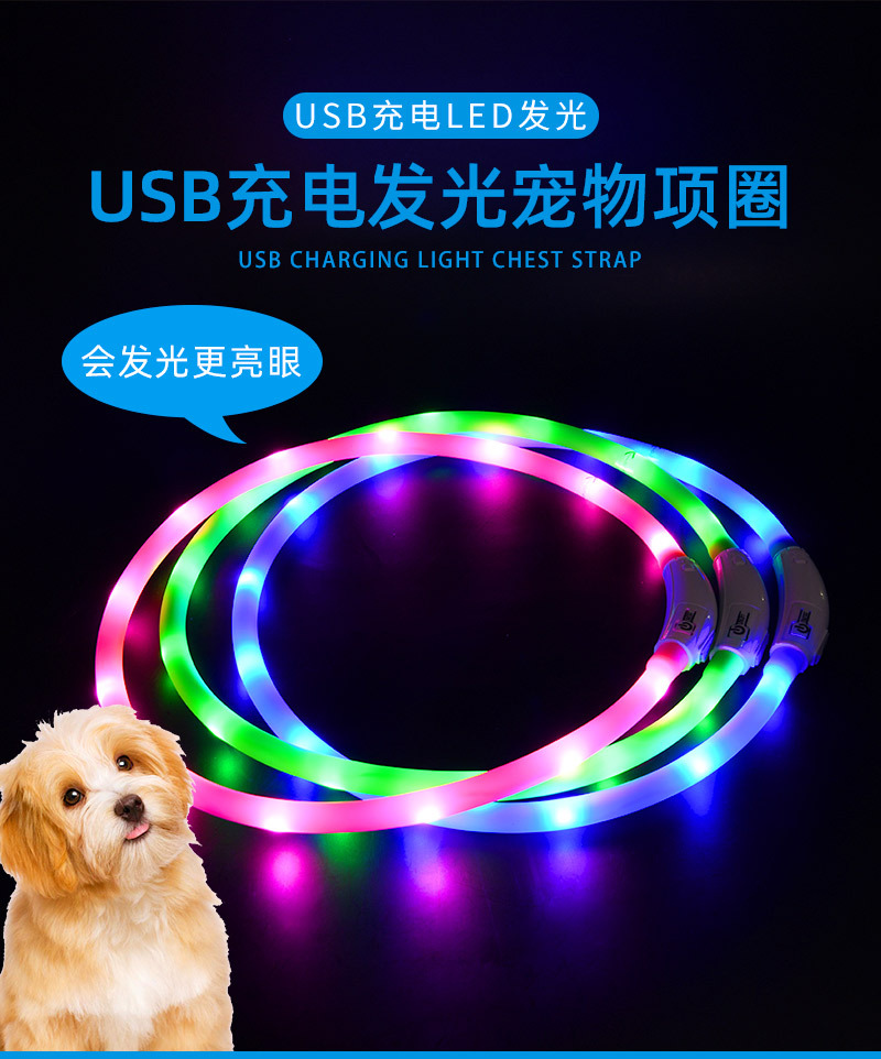 Pet Collar Luminous Collar Led Luminous Silicone Dog Traction Rope USB Rechargeable Pet Dog Leash in Stock Wholesale