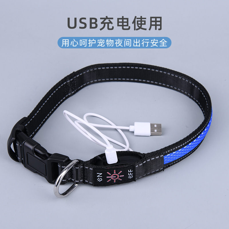 Pet Collar USB Charging Shiny Dog Collar Luminous Pet Leash New LED Luminous Mesh Bite-Proof Protector Wholesale