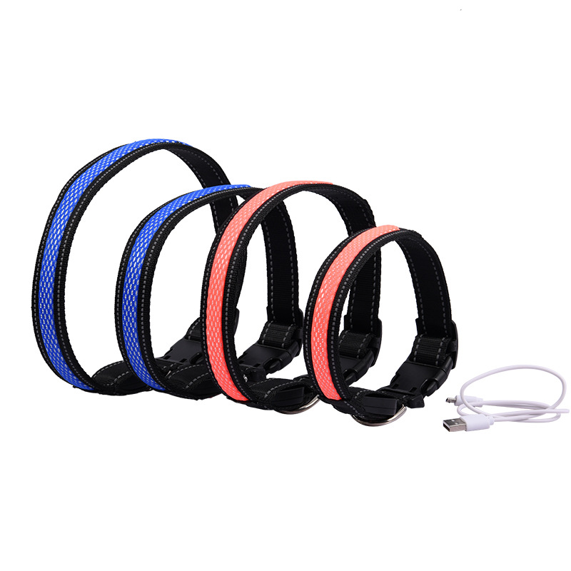 Pet Collar USB Charging Shiny Dog Collar Luminous Pet Leash New LED Luminous Mesh Bite-Proof Protector Wholesale
