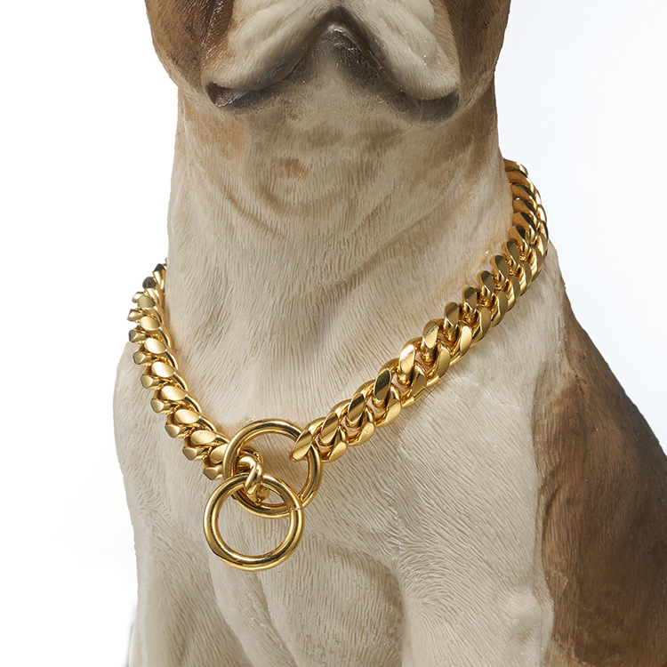10mm Small and Medium Sized Pet Dog Leash Stainless Steel Titanium Steel Gold Cuban Link Chain Dog Collar Necklace Cat Chain One Piece Dropshipping
