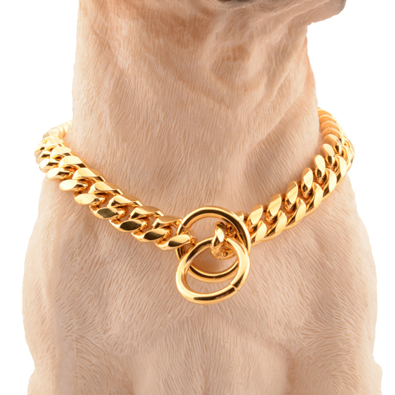10mm Small and Medium Sized Pet Dog Leash Stainless Steel Titanium Steel Gold Cuban Link Chain Dog Collar Necklace Cat Chain One Piece Dropshipping
