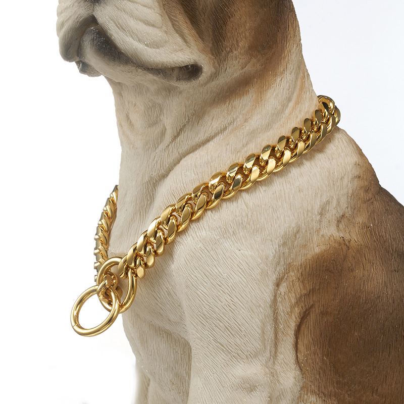 10mm Small and Medium Sized Pet Dog Leash Stainless Steel Titanium Steel Gold Cuban Link Chain Dog Collar Necklace Cat Chain One Piece Dropshipping