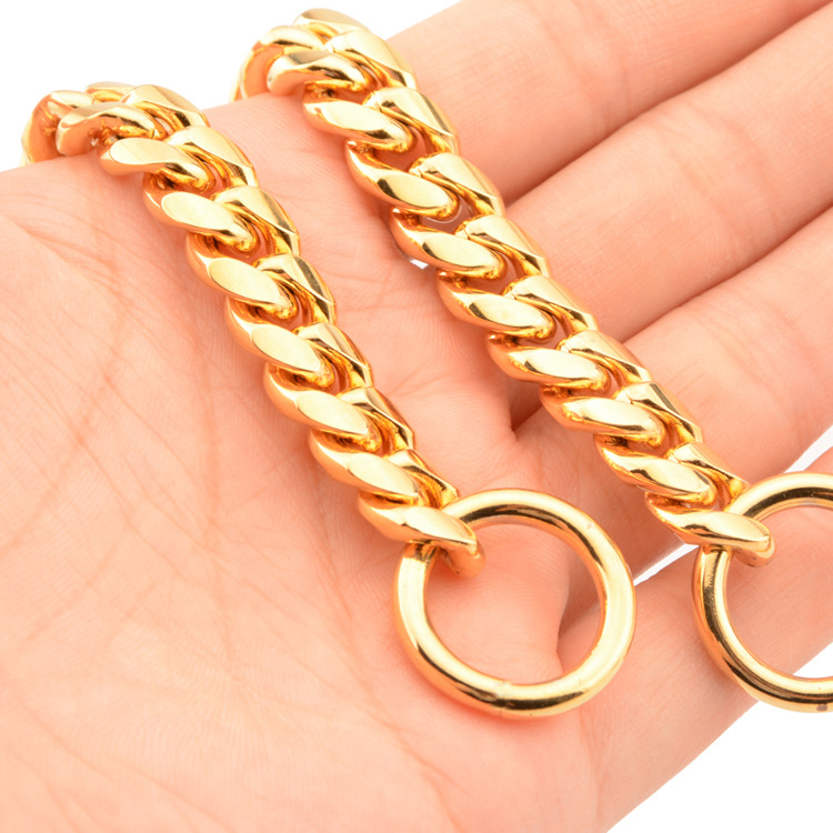 10mm Small and Medium Sized Pet Dog Leash Stainless Steel Titanium Steel Gold Cuban Link Chain Dog Collar Necklace Cat Chain One Piece Dropshipping