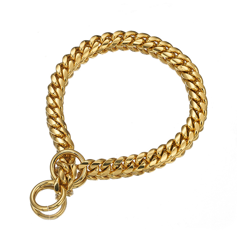 10mm Small and Medium Sized Pet Dog Leash Stainless Steel Titanium Steel Gold Cuban Link Chain Dog Collar Necklace Cat Chain One Piece Dropshipping