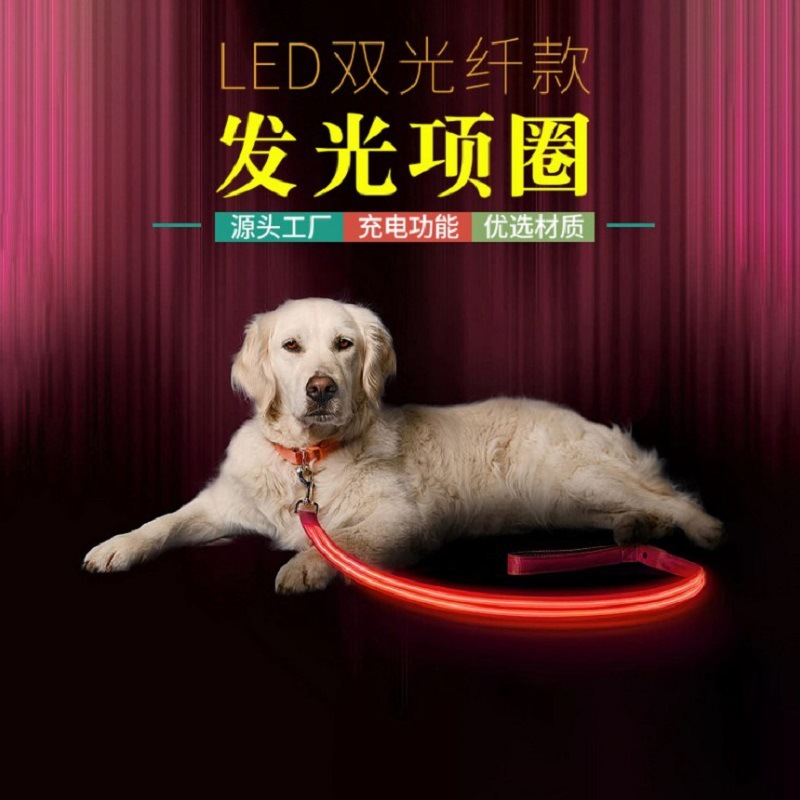 Pet Supplies USB Luminous Collar Led Luminous Nylon Dual Fiber Hand Holding Rope Dog Leash Traction Belt in Stock Wholesale
