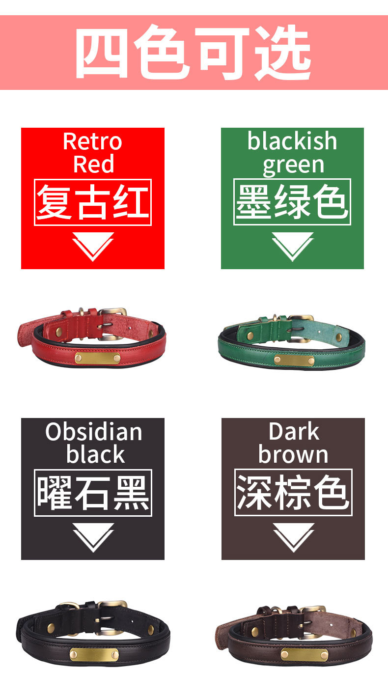 Top Layer Leather Pet Collar Stainless Steel Lettering Dog Collar Medium and Large Dog Leash Amazon Hot Sale Top Layer Leather Pet Collar Stainless Steel Lettering Dog Collar Medium and Large Dog Leash Amazon Hot Sale