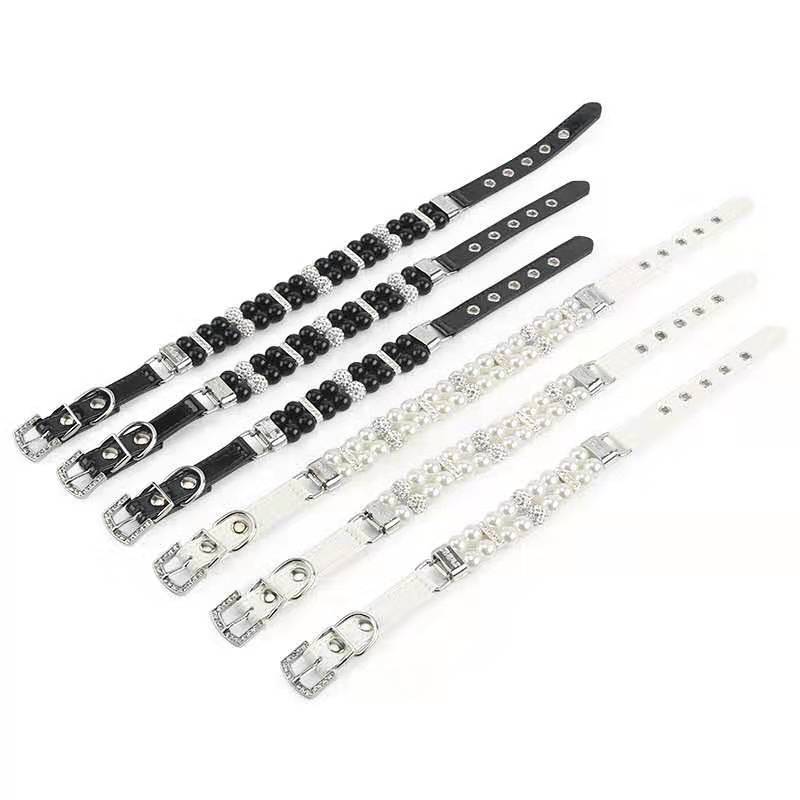Dog Pearl Collar Handmade Wire Rope Cat Belt Dog Leash Pet Black Pearl Collar