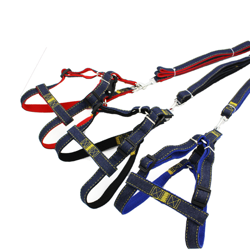 [3-70kg] Pet Hand Holding Rope Dog Leash Collar Dogs and Cats Denim Chest Strap Set Pet Supplies