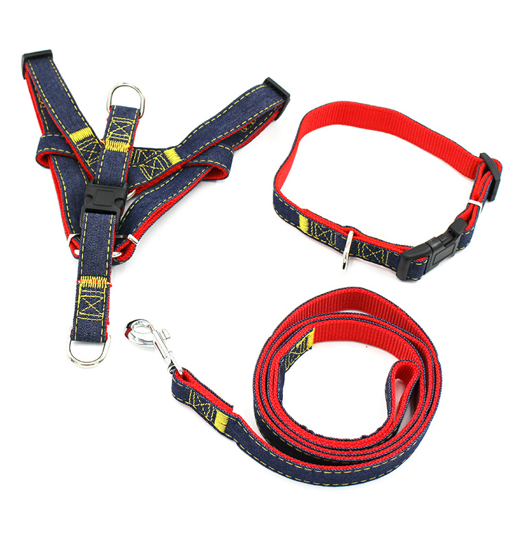 [3-70kg] Pet Hand Holding Rope Dog Leash Collar Dogs and Cats Denim Chest Strap Set Pet Supplies