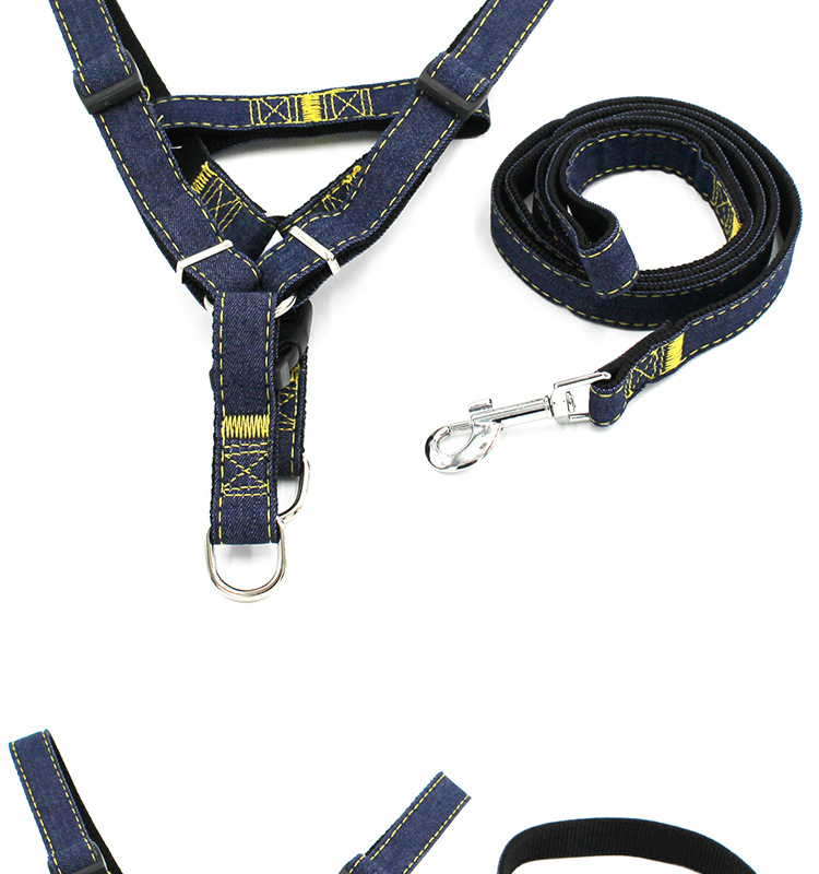 [3-70kg] Pet Hand Holding Rope Dog Leash Collar Dogs and Cats Denim Chest Strap Set Pet Supplies