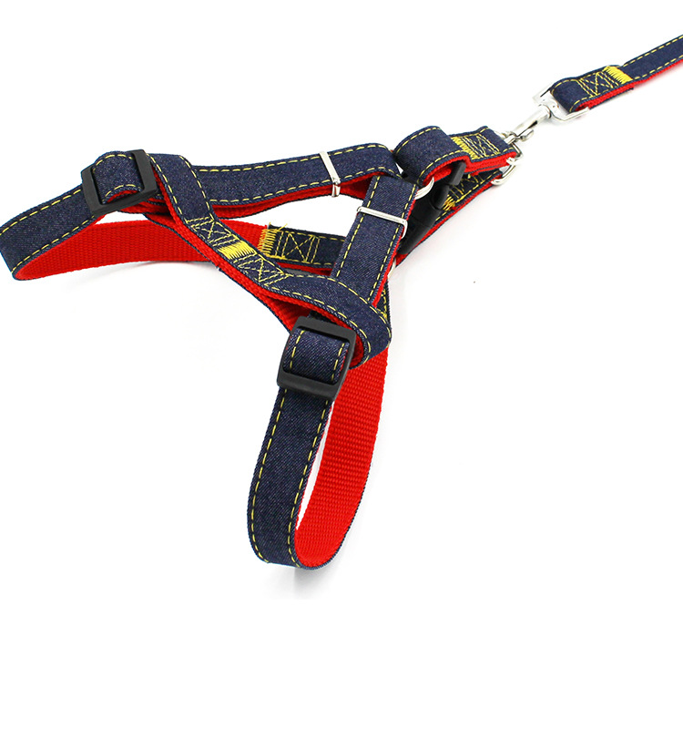 [3-70kg] Pet Hand Holding Rope Dog Leash Collar Dogs and Cats Denim Chest Strap Set Pet Supplies