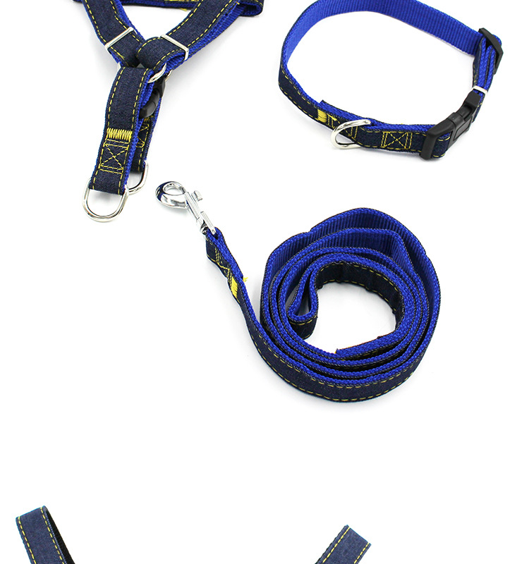 [3-70kg] Pet Hand Holding Rope Dog Leash Collar Dogs and Cats Denim Chest Strap Set Pet Supplies