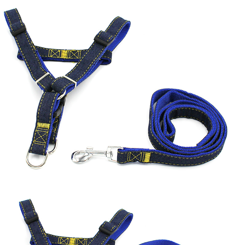 [3-70kg] Pet Hand Holding Rope Dog Leash Collar Dogs and Cats Denim Chest Strap Set Pet Supplies