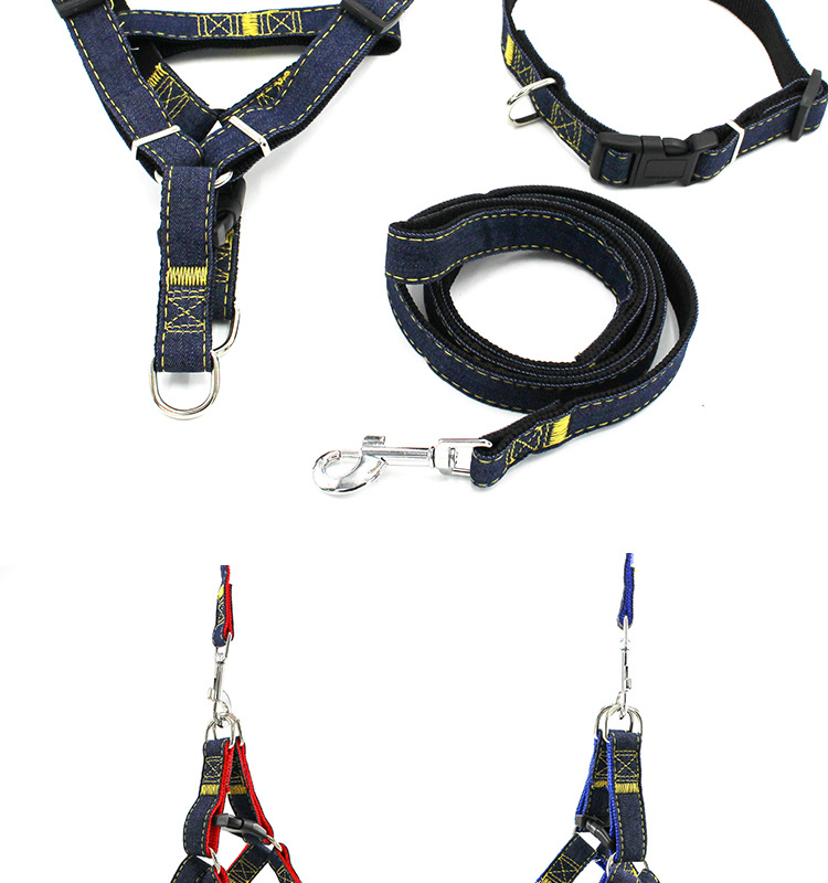[3-70kg] Pet Hand Holding Rope Dog Leash Collar Dogs and Cats Denim Chest Strap Set Pet Supplies