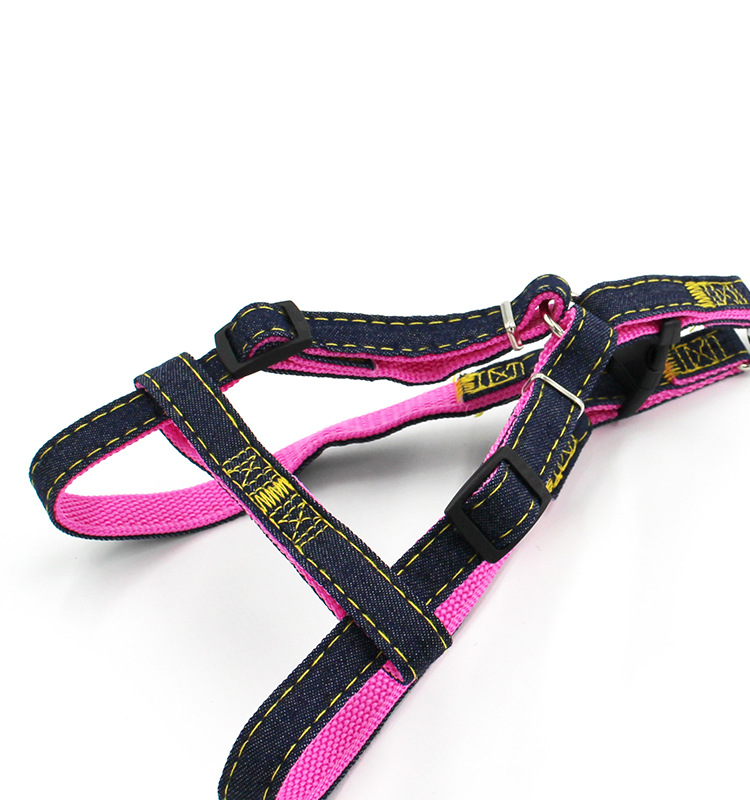 [3-70kg] Pet Hand Holding Rope Dog Leash Collar Dogs and Cats Denim Chest Strap Set Pet Supplies