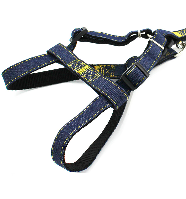 [3-70kg] Pet Hand Holding Rope Dog Leash Collar Dogs and Cats Denim Chest Strap Set Pet Supplies