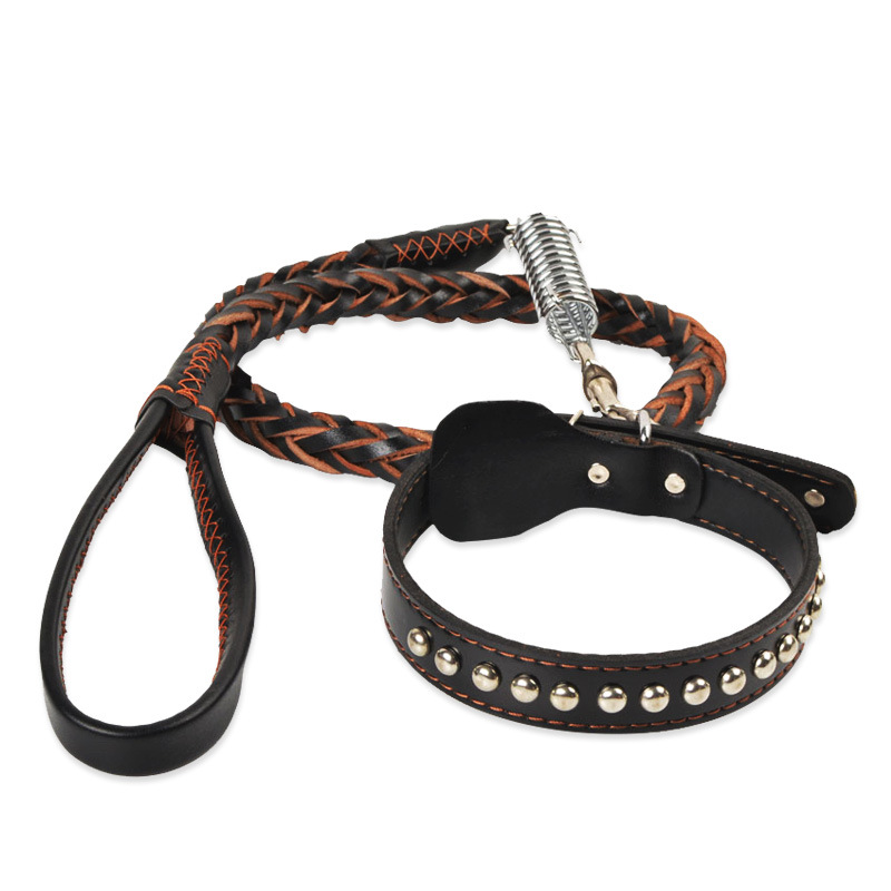 Cowhide Dog Leash Traction Rope Chain Pet Collar Genuine Leather Medium Large Dog Pet Products Factory Wholesale Spot