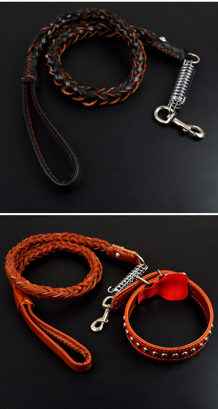 Cowhide Dog Leash Traction Rope Chain Pet Collar Genuine Leather Medium Large Dog Pet Products Factory Wholesale Spot Cowhide Dog Leash Traction Rope Chain Pet Collar Genuine Leather Medium Large Dog Pet Products Factory Wholesale Spot