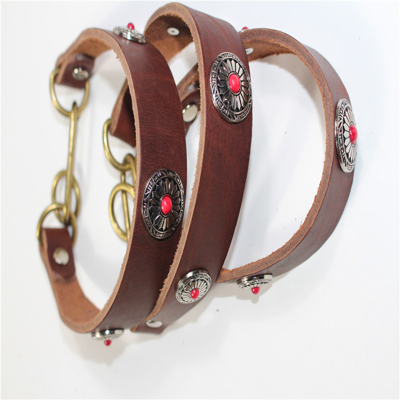 Fine Dog Cow Leather Collar SUNFLOWER Decorative Collar Hound Whippets Dog Leash Pet Supplies Customization