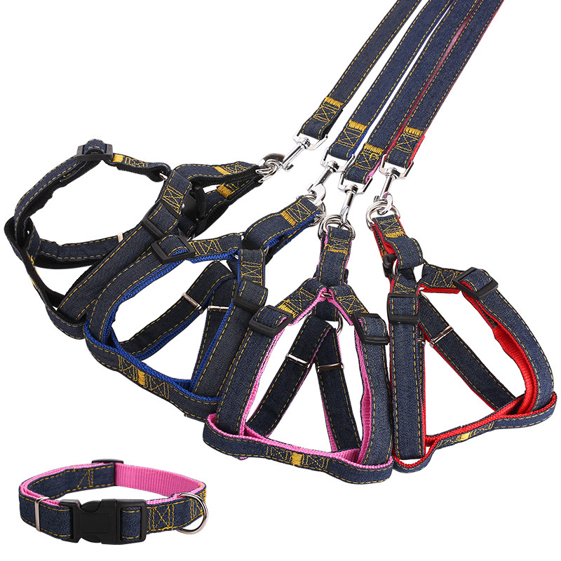 Pet Hand Holding Rope Denim 2-Piece Or 3-Piece Set Dog Leash Dog Leash Traction Pet Collar Factory Direct Sales Wholesale