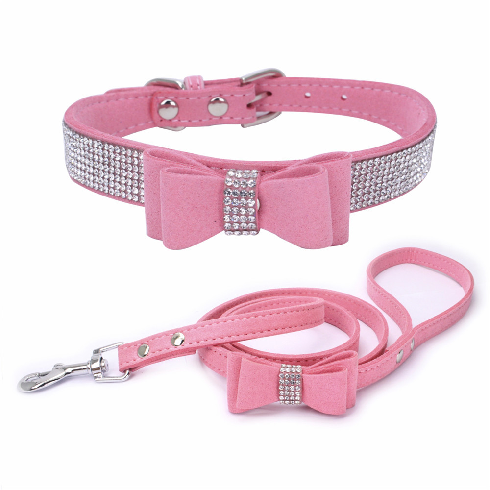 Bow Rhinestone Collar Pet Dog Collar Large, Medium and Small Dog Leash Berry Pet Supplies Amazon Hot