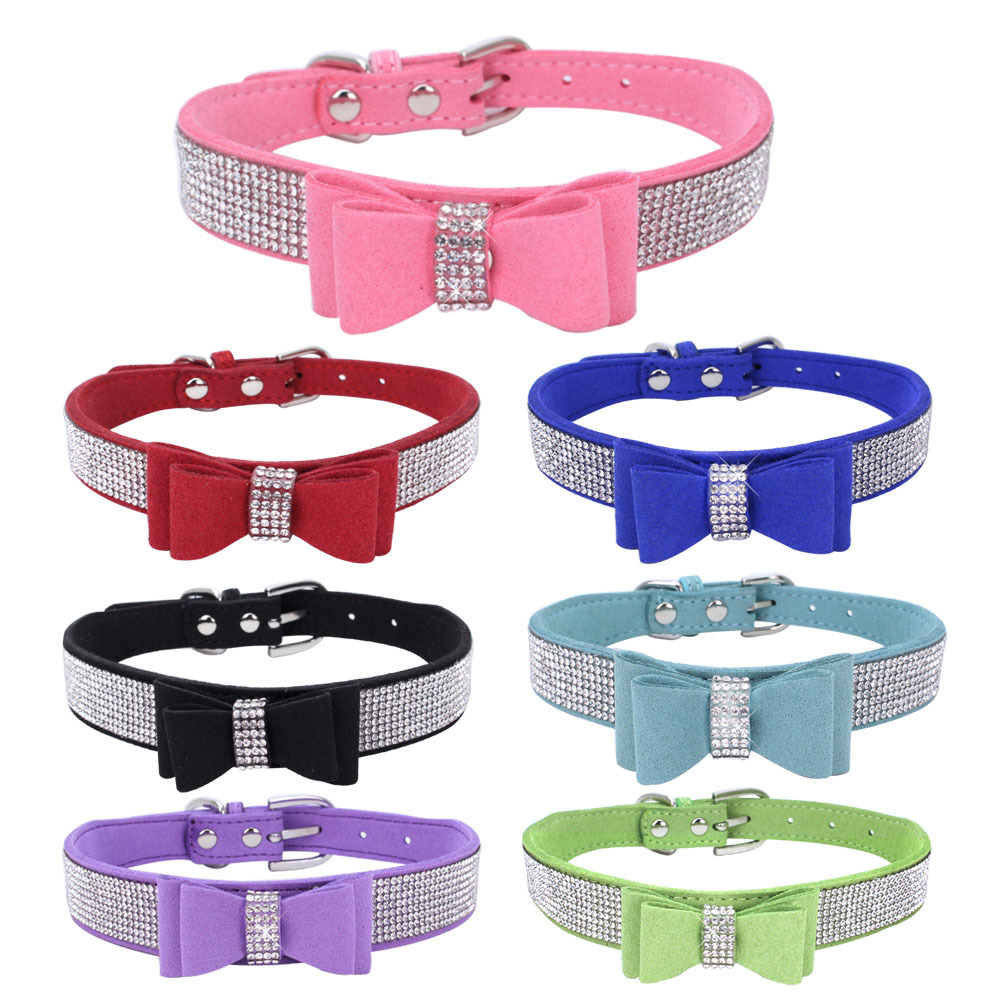 Bow Rhinestone Collar Pet Dog Collar Large, Medium and Small Dog Leash Berry Pet Supplies Amazon Hot