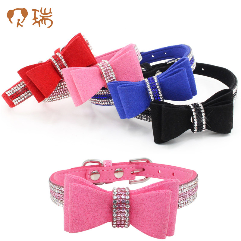 Bow Rhinestone Collar Pet Dog Collar Large, Medium and Small Dog Leash Berry Pet Supplies Amazon Hot
