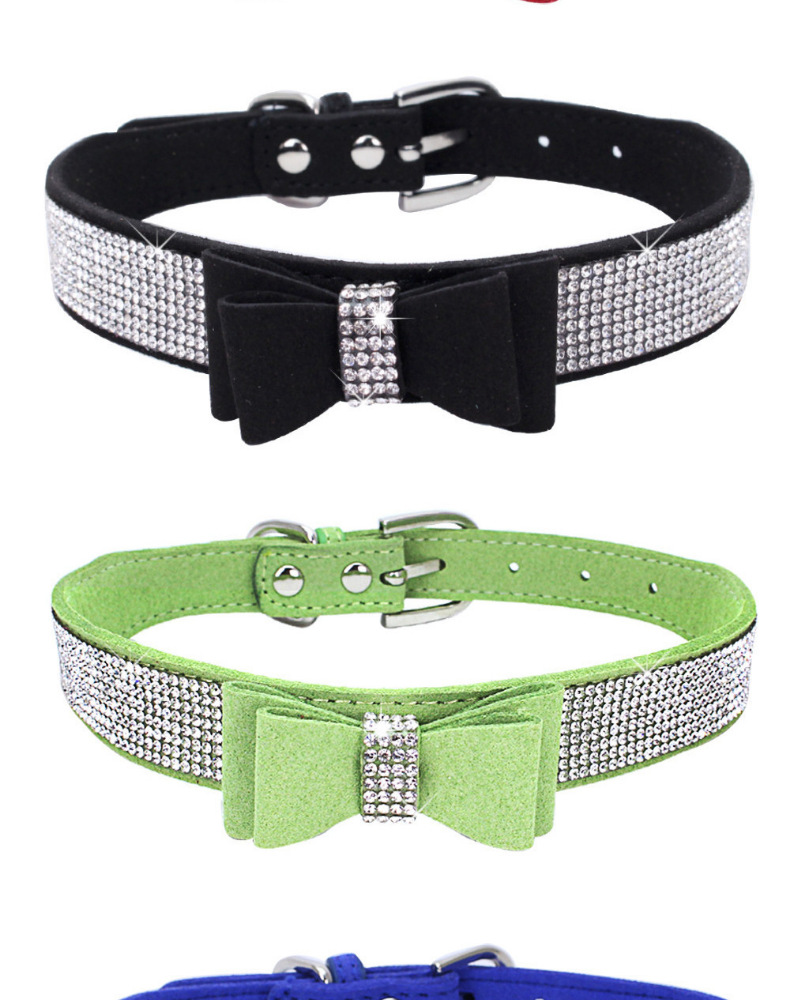 Bow Rhinestone Collar Pet Dog Collar Large, Medium and Small Dog Leash Berry Pet Supplies Amazon Hot