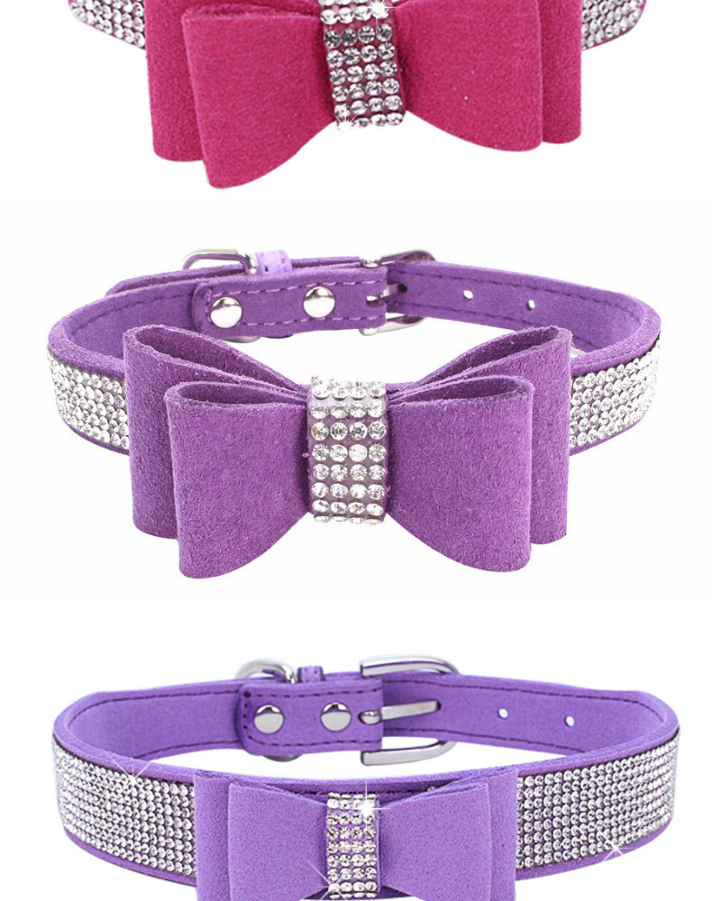 Bow Rhinestone Collar Pet Dog Collar Large, Medium and Small Dog Leash Berry Pet Supplies Amazon Hot