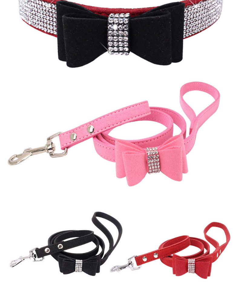 Bow Rhinestone Collar Pet Dog Collar Large, Medium and Small Dog Leash Berry Pet Supplies Amazon Hot