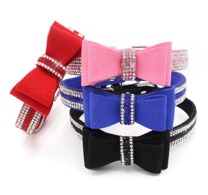 Bow Rhinestone Collar Pet Dog Collar Large, Medium and Small Dog Leash Berry Pet Supplies Amazon Hot