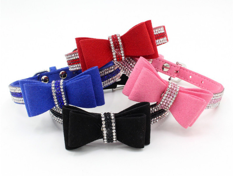 Bow Rhinestone Collar Pet Dog Collar Large, Medium and Small Dog Leash Berry Pet Supplies Amazon Hot