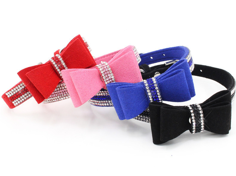 Bow Rhinestone Collar Pet Dog Collar Large, Medium and Small Dog Leash Berry Pet Supplies Amazon Hot