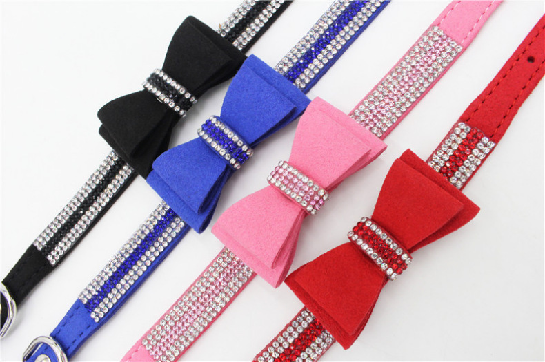 Bow Rhinestone Collar Pet Dog Collar Large, Medium and Small Dog Leash Berry Pet Supplies Amazon Hot