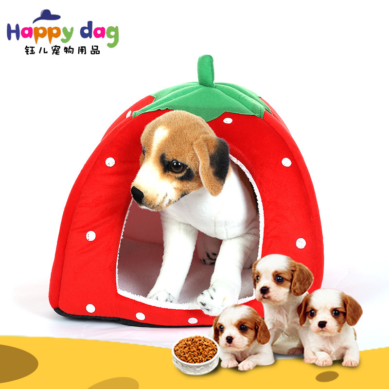 Creative pet supplies kennel strawberry kennel pet kennel can be dismantled and washed kennel mat manufacturers wholesale customized