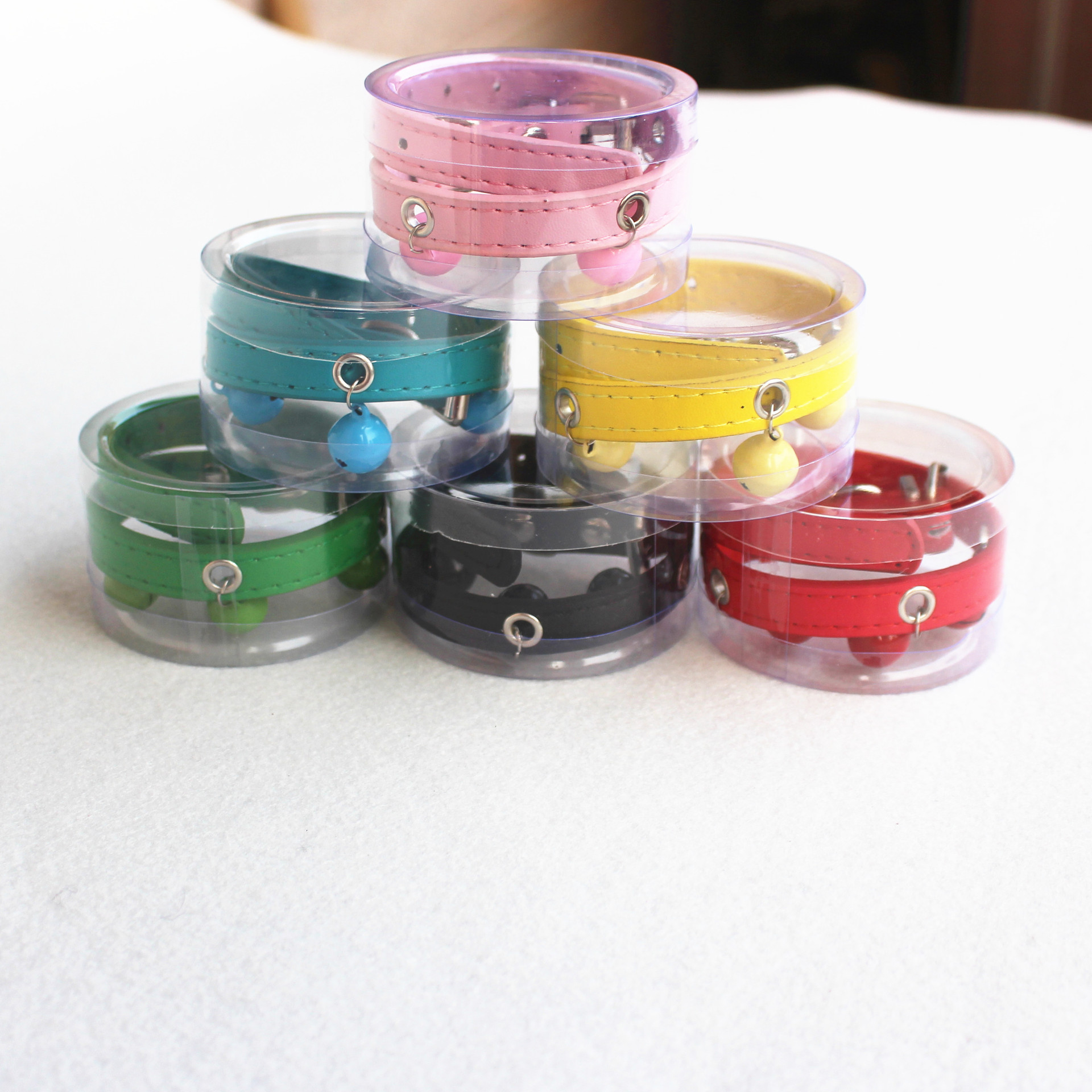 Pet Bell Collar PU Leather Paint Bell Fashion Candy Color Bite-Proof Protector Dogs and Cats Hand Holding Rope