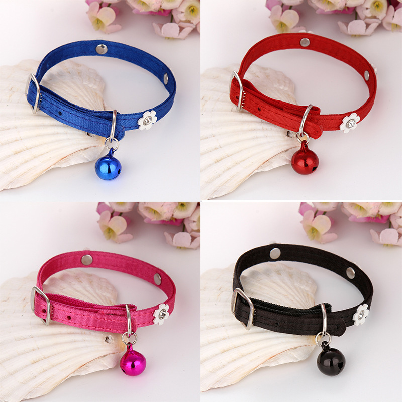 1.0 Pet Three-Flower Diamond Collar Pet Elastic Collar Small Dog Collar Pet Bell Collar Cat Neck Strap