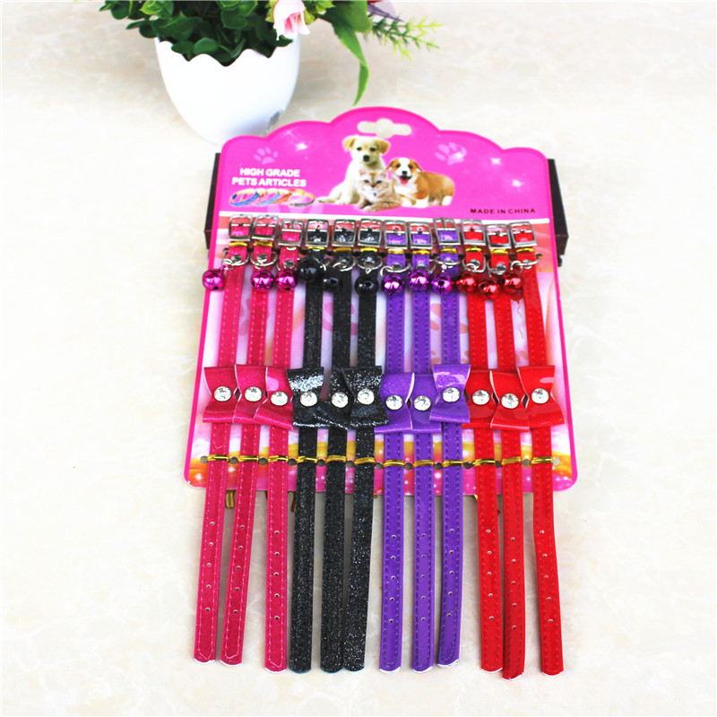 Pet Bell Collar Bow Cat Bell Collar Pu Collar Pet Decorations Pet Supplies