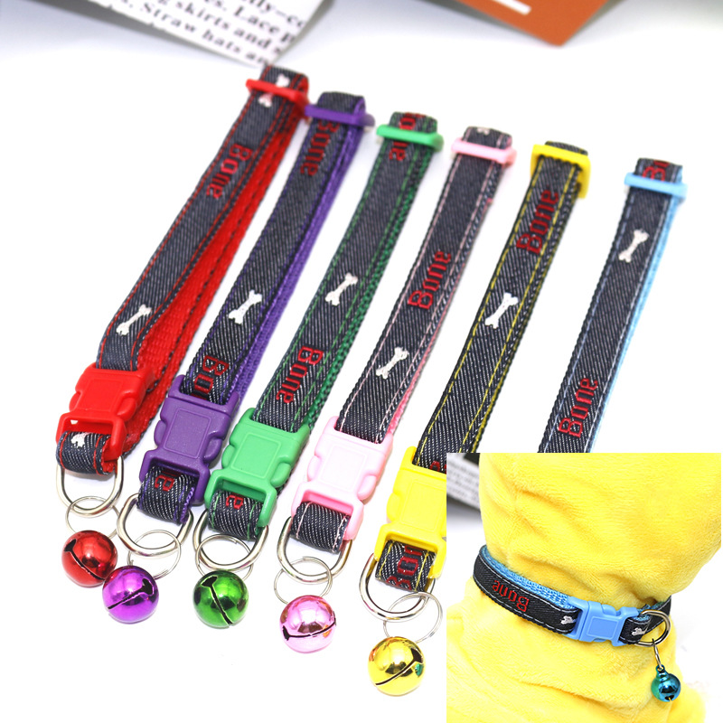 Pet Denim Collar Pet Bell Collar Cat Collar Dog Collar Patch Collar Ornament