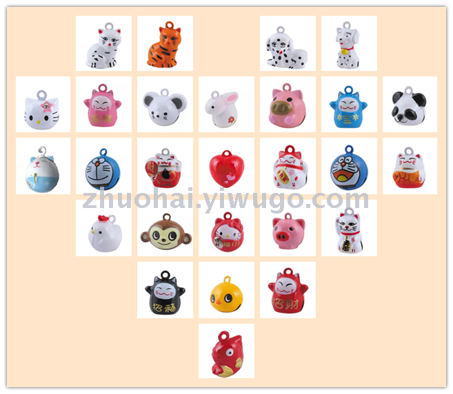 Pet bell with Cute spray-painted animal and lucky cat cartoon doll copper bell 