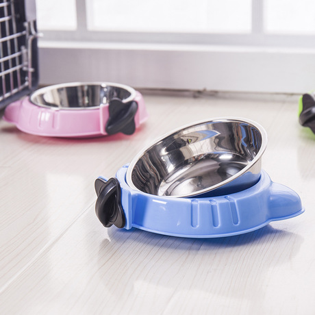 Pet supplies new cartoon cat head hanging cage bowl Pet bowl dog basin hanging dog bowl cat bowl