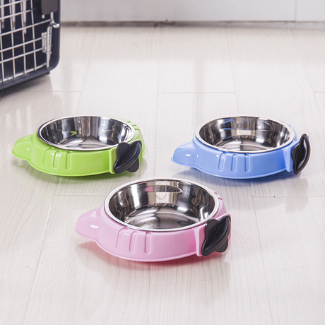 Pet supplies new cartoon cat head hanging cage bowl Pet bowl dog basin hanging dog bowl cat bowl
