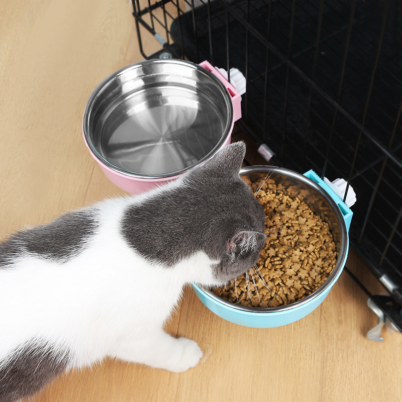 Dog Cage Fixed Hanging Pet Bowl Dog/Cat Bowl Removable Anti-Tumble Stainless Steel Dog Bowl Cat Basin E-Commerce Hot Sale