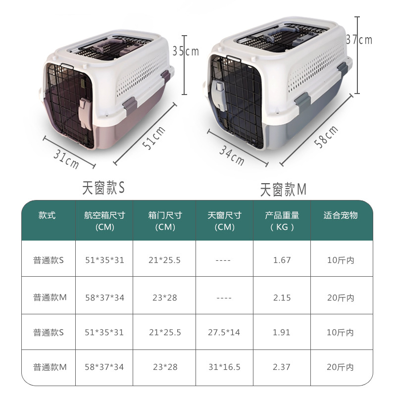 Pet Flight Case Portable Suitcase with Skylight Easy to Disassemble Cat Cage Dog Cage Cat Flight Case