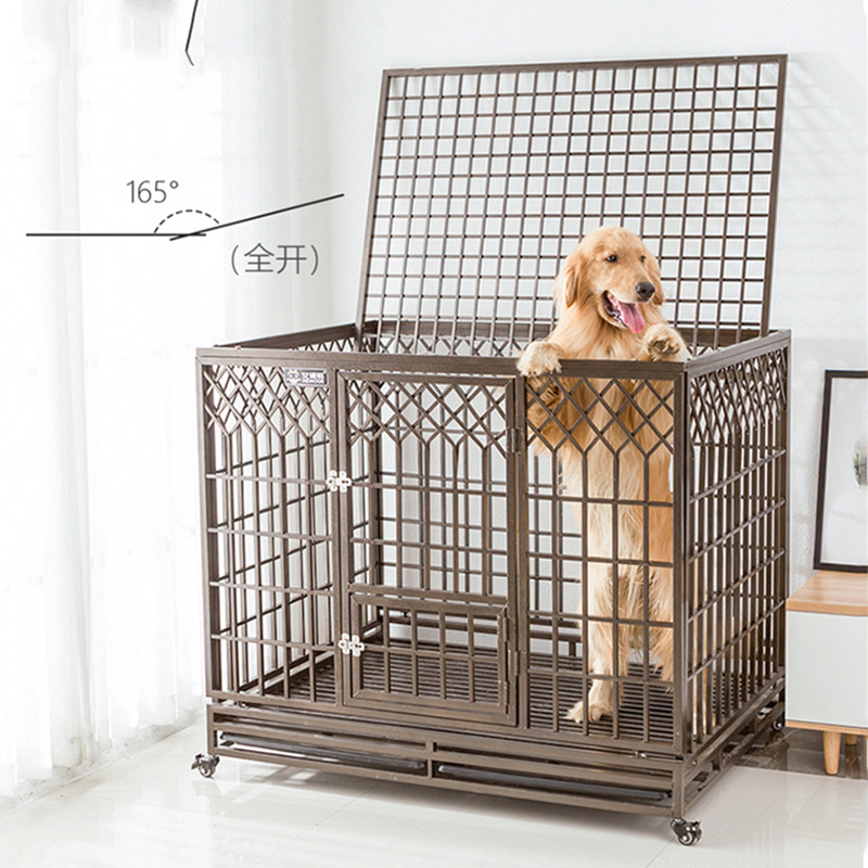 Explosion-Proof Dog Crate Medium Large Dog Galvanized Square Tube Dog Cage with Toilet Indoor Golden Retriever Kennel Iron Cage Pet Supplies