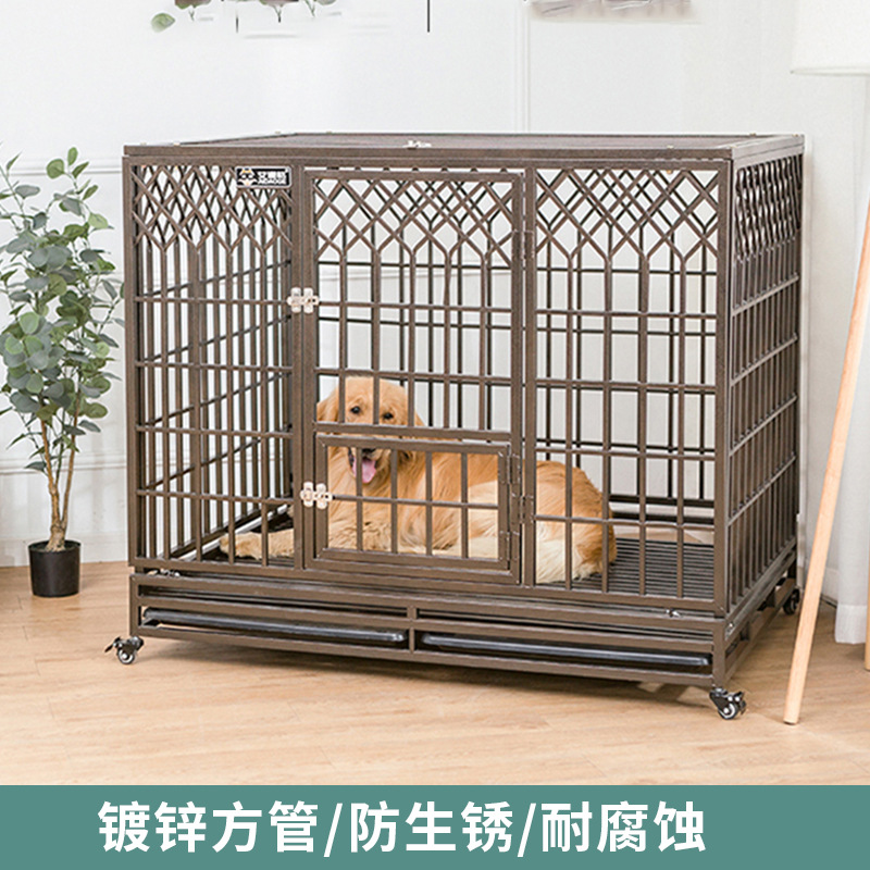 Explosion-Proof Dog Crate Medium Large Dog Galvanized Square Tube Dog Cage with Toilet Indoor Golden Retriever Kennel Iron Cage Pet Supplies
