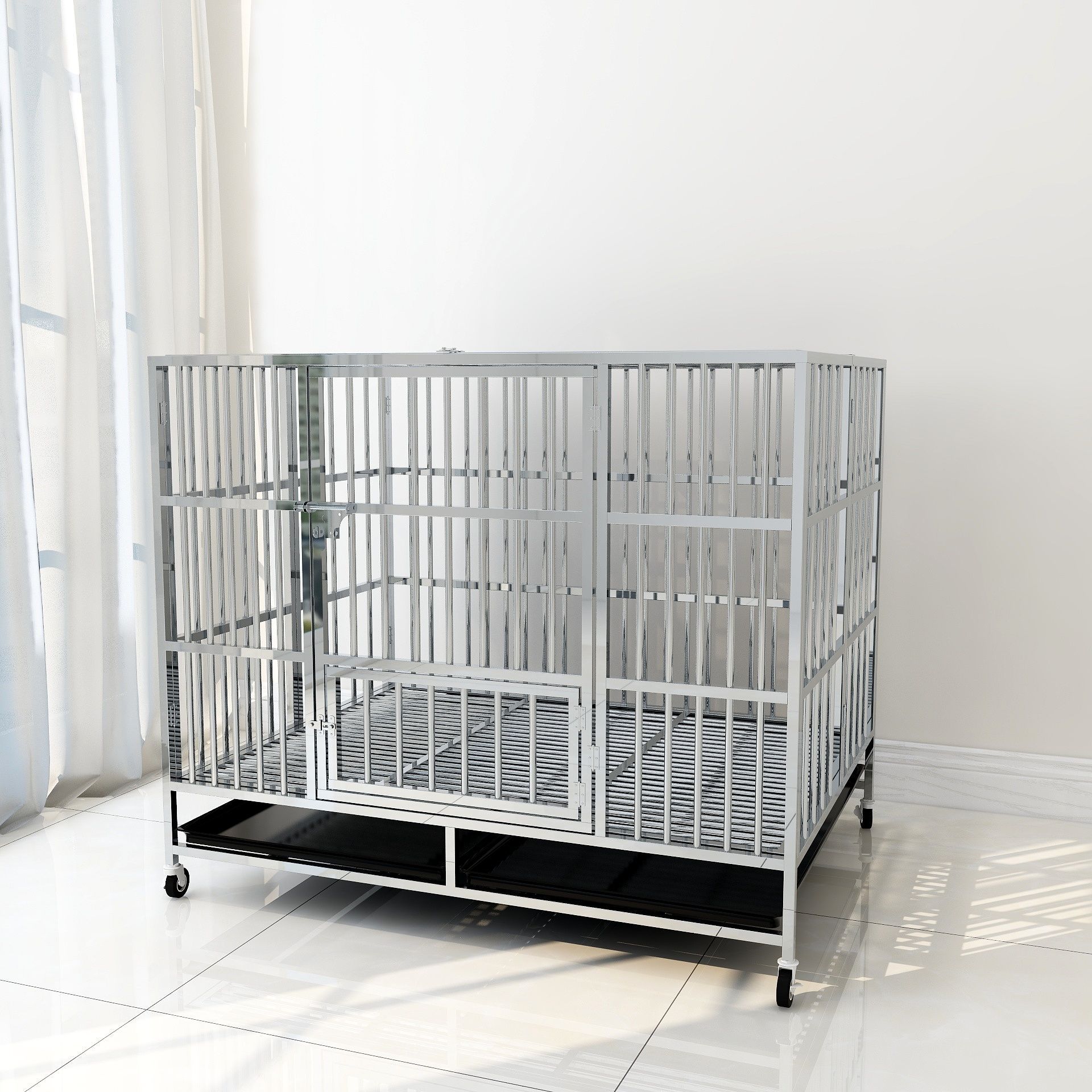 Dog Crate Large Dog Stainless Steel Dog Cage Folding Small Dog Square Kennel with Toilet Indoor Pet Cage Generation Hair
