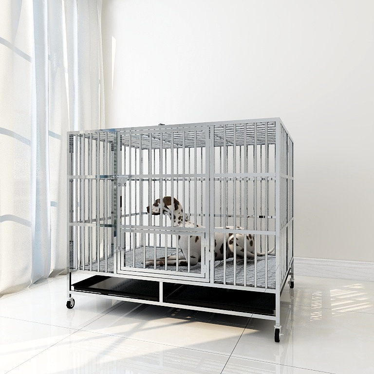 Dog Crate Large Dog Stainless Steel Dog Cage Folding Small Dog Square Kennel with Toilet Indoor Pet Cage Generation Hair